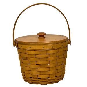 Longaberger 1998 Round Vintage Basket w/Lid and Protector Insert-Excellent
